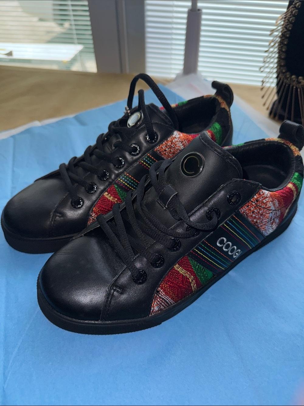 COOGI NWT Black Sneakers with Multicolor Woven Panels